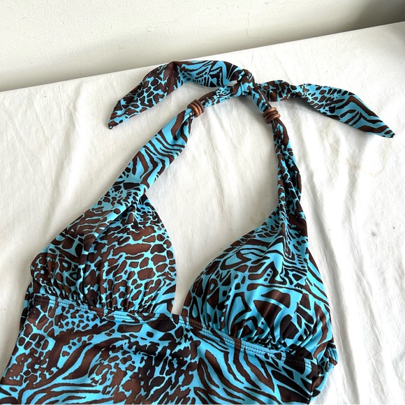Leilani One Piece Animal Print Geometric Wood Beads Swim Suit - Picture 2 of 13